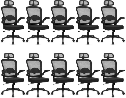 Miniatura 32 de KLASIKA Sillas de escritorio con ruedas, silla de oficina ergonómica de malla, altura ajustable y soporte lumbar giratorio, silla de oficina en casa
