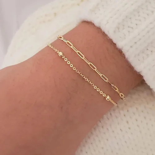 Miniatura 3 de Pulsera delicada de oro para mujer, chapada en oro de 14 quilates, ligera, con diseño de espiga de espiga trenzada, pulsera de malla, dije