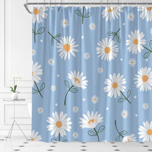 Cortina de ducha de margaritas, diseño floral, vintage, plantas naturales, botánicas, flores silvestres, tela retro para decoración de baño, bañera