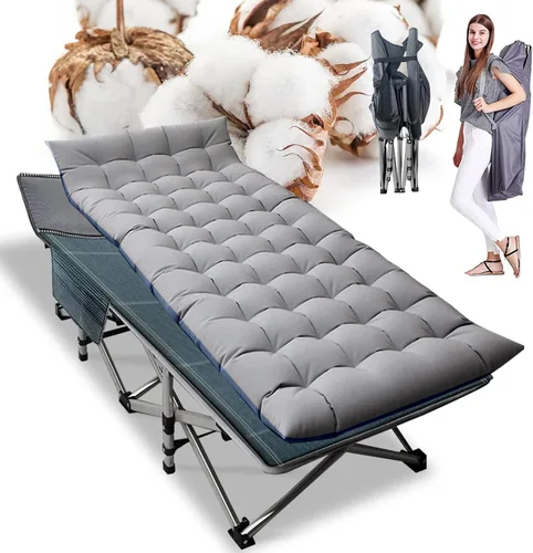 Miniatura 17 de ABORON Catres de campamento de 5 posiciones para adultos, catre de dormir plegable al aire libre, tumbona plegable con almohada, silla reclinable