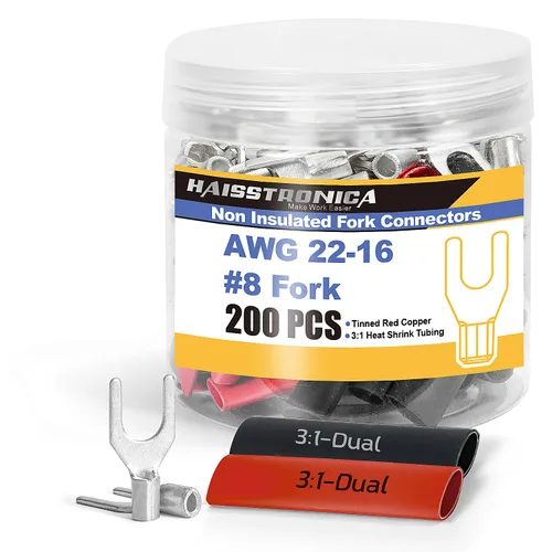 Miniatura 28 de haisstronica Juego de conectores de cables no aislados, 50 piezas de terminales de anillo de 5/16" (AWG12-10) con 50 piezas de tubo termorretráctil