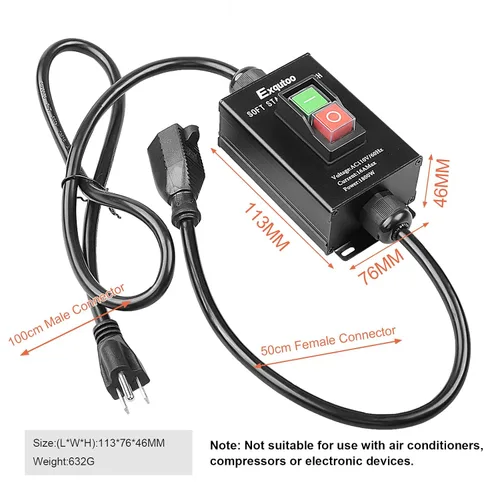 Miniatura 6 de Exqutoo 1Pack Negro Interruptor De Arranque Suave Herramienta Eléctrica De Uso General Resistente AC110V 16A Max.1800W 60Hz