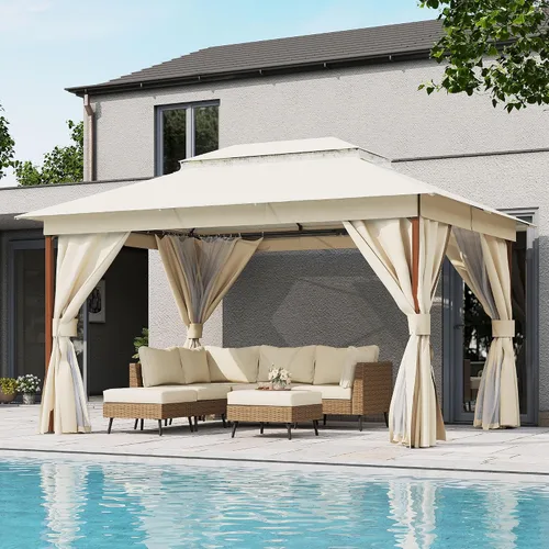 Miniatura 26 de LAUSAINT HOME Cenador para exteriores de 8 x 8 pies, marco de metal, toldo resistente para patio, refugio con techo doble, mosquiteras y pantallas