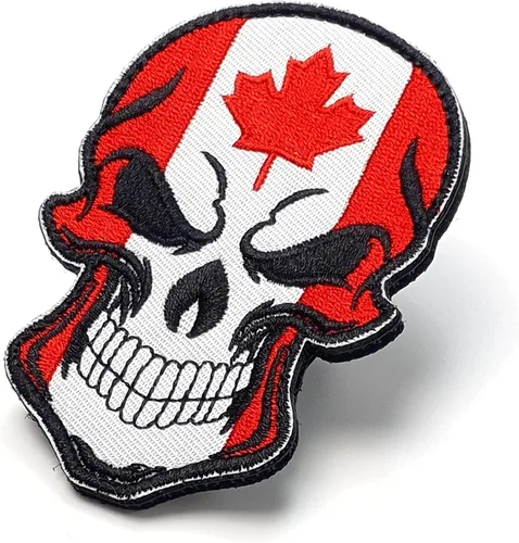 Miniatura 5 de Parche de calavera - Parche de calavera con bandera de Canadá - Parche de velcro - Parche bordado - Parche para mochilas, gorras, chaquetas, ropa