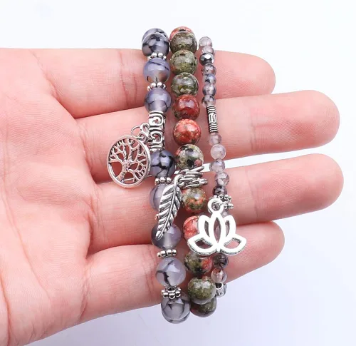 Miniatura 4 de UEUC - Pulseras Reiki, apilables, de piedras curativas, cristales, con dije del árbol de la vida, yoga y hoja de loto, contra la ansiedad