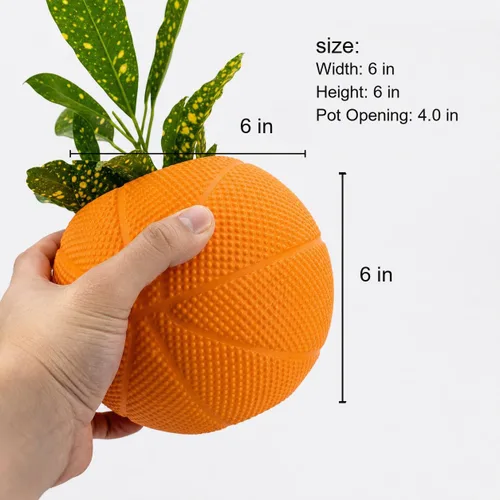 Miniatura 3 de Maceta de baloncesto con estampado 3D naranja, maceta para plantas de interior, de plástico, maceta única para interiores con orificio de drenaje