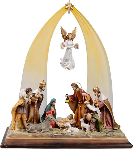 Comfy Hour Colección Fe y Esperanza Figura de Escena de Navidad de la Sagrada Familia con Ángel, Historia de Jesús, Decoración de Invierno, Piedra