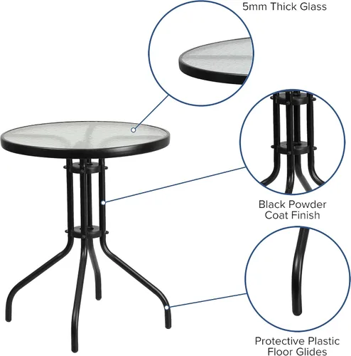 Miniatura 4 de Flash Furniture Bellamy - Mesa auxiliar redonda con marco de metal de vidrio templado para interiores y exteriores de 23.75 pulgadas