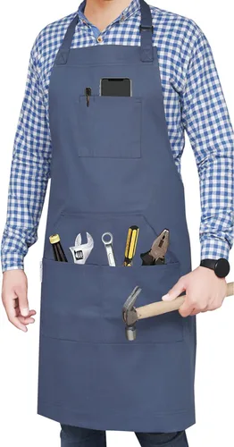 Miniatura 12 de RUVANTI Delantales de trabajo para hombres y mujeres con bolsillos, ajustables hasta XXL, durabilidad de grado profesional, delantal negro