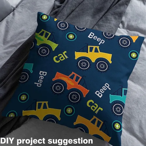 Miniatura 4 de Tela de coche de dibujos animados por The Yard, Tela de tapicería de construcción para niños, Tractor azul naranja decorativo suave franela, 1 yarda