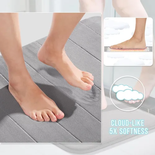 Miniatura 3 de Yimobra Juego de 3 tapetes de baño de espuma viscoelástica con alfombra de inodoro en forma de U, antideslizantes, súper suaves, absorbentes, de Gris