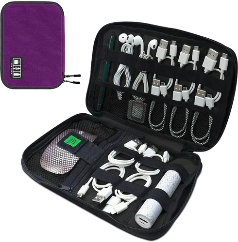 Luxtude Organizador de cables de viaje, bolsa organizadora de cables planos, organizador de electrónica portátil, artículos esenciales de viaje para