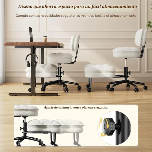 Miniatura 7 de DurayLoly Silla de oficina con patas cruzadas, giratorio 360, reposapiés plegable, cojín de felpa de doble capa de 5.12 pulgadas, altura ajustable