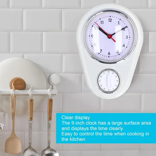 Miniatura 6 de Tyenaza Reloj de pared retro con temporizador de cocina de 9 pulgadas, multifuncional, innovador reloj de cuarzo de operación silenciosa