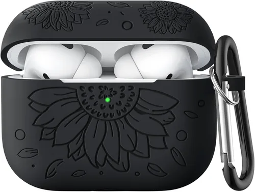 Compatible con Airpods Pro de 2ª generación y funda para Airpod Pro, bonita funda de silicona grabada de girasol compatible con Apple Airpods Pro 2ª