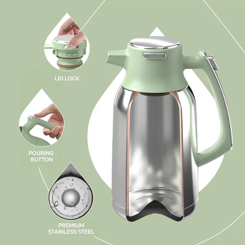 Miniatura 3 de IDEUS Jarra térmica para café 68oz (2,000ml), Jarra de acero inoxidable de doble pared aislada al vacío, Jarra de agua, servidor de café