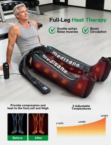 Miniatura 3 de Medisana Masajeador de piernas con calor y compresión, botas de compresión completas para piernas y pies con 6 modos, 5 intensidades y 3 calor