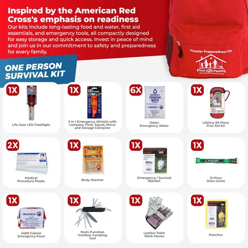 Miniatura 6 de First My Family Bolsa de evacuación de emergencia de 72 horas para 1 persona, kit de supervivencia todo en uno para la familia. Prepárate
