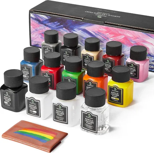 Smalltongue Kit de pintura acrílica de cuero de 14 colores originales para zapatos, tenis, sofás, bolsos, asiento de automóvil, juego de tintes