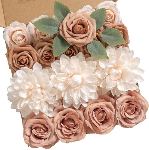 Miniatura 11 de rongflower Flores artificiales de aspecto real, color rosa polvoriento, rosas falsas de espuma con tallos, 25 piezas para bricolaje, bodas, Rosa