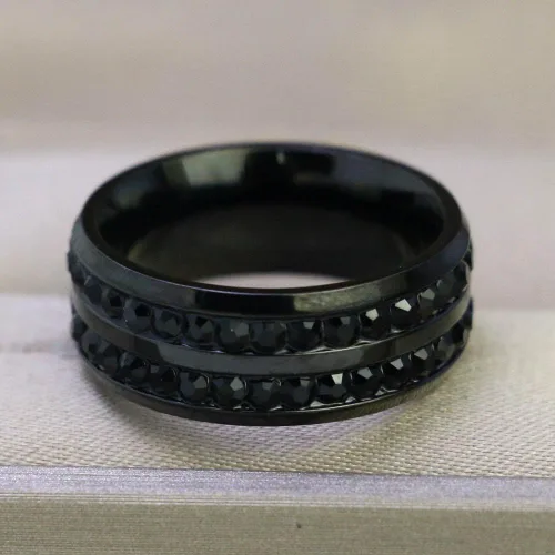 Miniatura 6 de Juego de anillos de boda de acero inoxidable chapado en oro negro con circonita cúbica