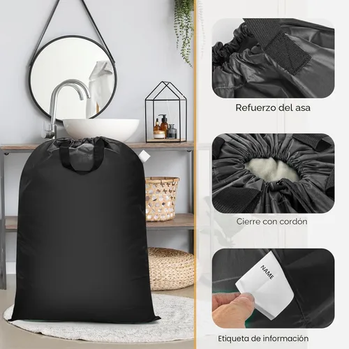 Miniatura 4 de Isink Bolsa de lavandería extra grande con asas, resistente, bolsa de lavandería de viaje para ropa sucia, 28 x 40 pulgadas (negro)