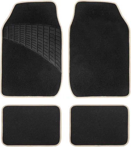 FH Group Alfombrillas antideslizantes con almohadilla de talón de goma, ajuste universal para sedán, SUV y camión, juego completo beige/negro