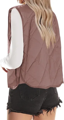 Miniatura 3 de SENSERISE Chaleco acolchado para mujer, con cuello alto, ligero, con botones y bolsillos
