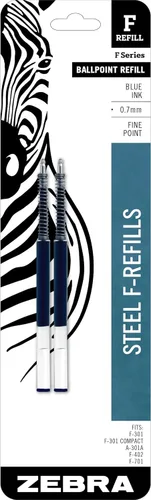 Recambios de bolígrafo Zebra Pen Serie F, para bolígrafos Zebra PenF-301, F-402 y F-605, punta fina, azul (paquete de 1, 2 unidades en total)