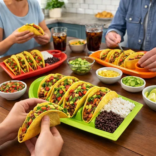Miniatura 3 de Juego de 3 platos para tacos, bandejas divisoras de plástico para tacos con ranuras de pie, sin BPA, aptas para lavavajillas y microondas