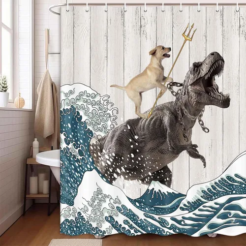 Miniatura 21 de Boziqr Divertidas cortinas de ducha para baño, bonita cortina de baño de elefante, luna, bosque, decoración rústica de granja, tela de poliéster