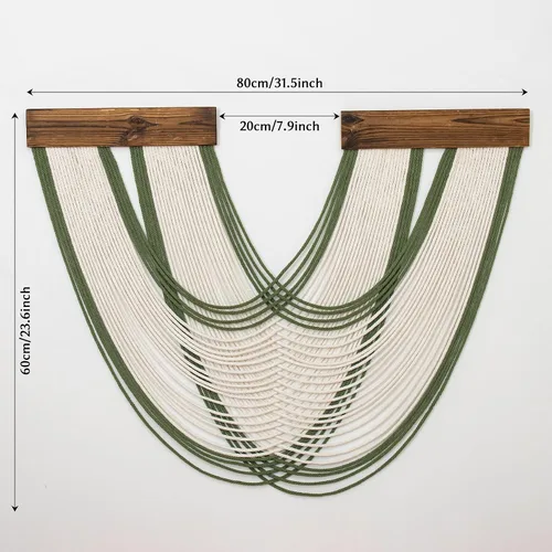 Miniatura 8 de Tapiz bohemio de macramé para colgar en la pared, tejido teñido anudado de fibra verde y blanca, hecho a mano, para colgar en la pared, grande