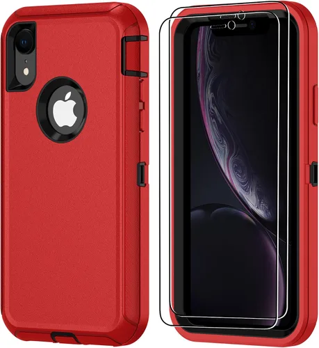 Miniatura 17 de Jshru para iPhone XR Funda con [2 Pack] Protector de Pantalla HD, [Grado Militar] 3-en-1 Resistente Protector de Cuerpo Completo a Prueba de Negro
