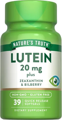 Suplemento de luteína y zeaxantina | 20 mg | 39 cápsulas blandas | con arándano | sin OMG y sin gluten | por Nature's Truth