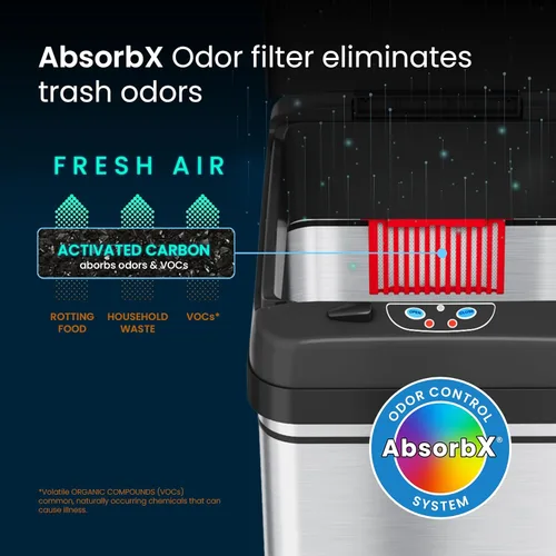 Miniatura 4 de iTouchless Nuevo modelo de cubo de basura con sensor de 13 galones con filtro de olor AbsorbX avanzado y cerradura de tapa a prueba de mascotas