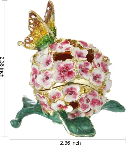 Miniatura 2 de Caja de joyería de flores de hortensias pintada a mano, joyero esmaltado con bisagras, organizador único de joyas de mini anillos, almacenamiento