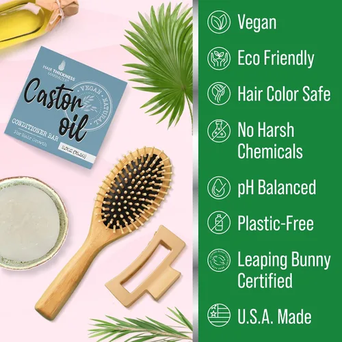 Miniatura 3 de Barra acondicionadora de aceite de ricino para el crecimiento del cabello. Ecológica, vegana, segura para el color, pH equilibrado. Barra