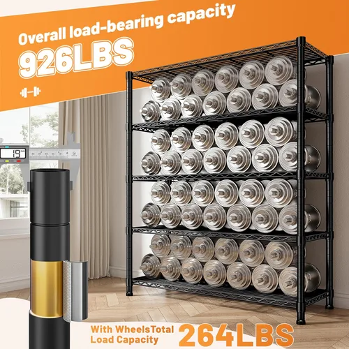 Miniatura 5 de REIBII Estantes de almacenamiento de 72.8 pulgadas de alto con cubierta y ruedas, estantería de alambre de metal resistente para despensa, cocina