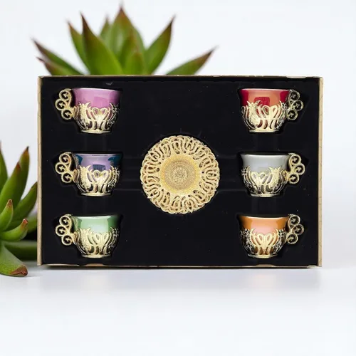 Miniatura 9 de Alisveristime Juego de 12 tazas de café turco griego árabe, plato de porcelana (color dorado mezclado)