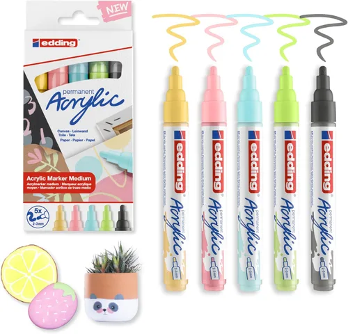 Miniatura 29 de edding 5100 Medium Grey-1 Punta redonda impermeable de 0.079-0.118 in, pintura acrílica para dibujar sobre lienzo, papel de arte y marcadores