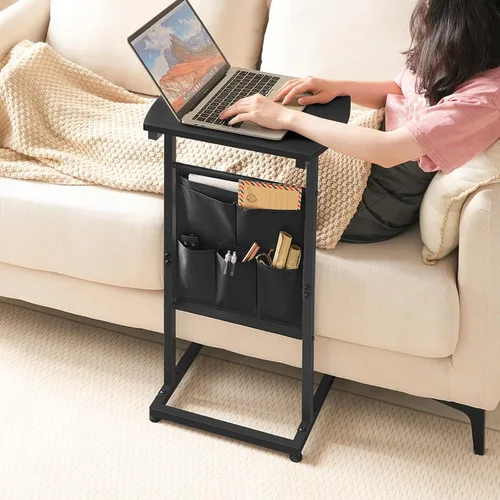 Miniatura 9 de HOOBRO Mesa auxiliar en forma de C, mesa auxiliar de 28.3 pulgadas para espacios pequeños, mesa de sofá con bolsa de almacenamiento, mesa auxiliar