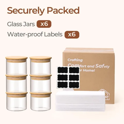 Miniatura 8 de ComSaf Juego de tarros de vidrio para almacenamiento de alimentos de 0.5 Qt, juego de 6 tarros de vidrio transparente con tapas, tarros