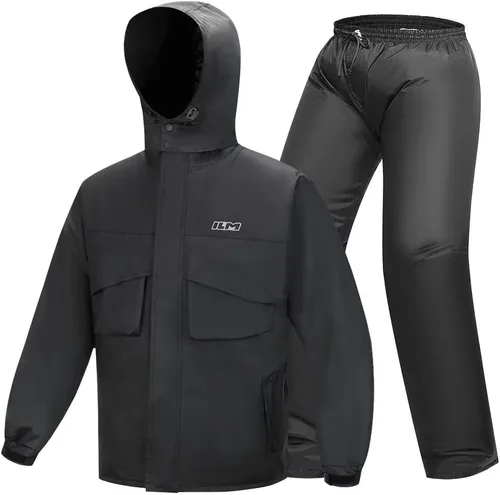 Miniatura 13 de ILM traje de lluvia para motocicleta, impermeable, 6 bolsillos, 2 piezas, chaqueta y pantalones, para hombre Verde del ejército-hombres