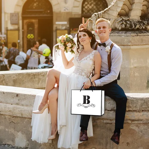 Miniatura 8 de ysmile Bolsa de regalo de letras con papel de seda para hombres, bolsa grande de 12 pulgadas, color blanco y negro, para cumpleaños, aniversario