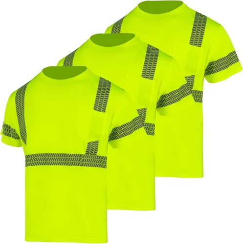 Miniatura 9 de VENDACE Camisas de seguridad para hombre, paquete de 3, alta visibilidad, reflectantes, manga corta, camisa de trabajo negra (negra, 2XL)