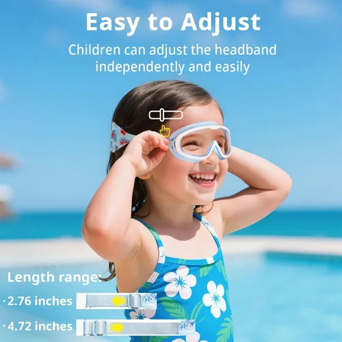 Miniatura 7 de Pixel Panda 2 Pack Kids Swim Goggles with Fabric Strap for 6-14, Anti-Fog Anti-UV No Hair Pulling Wide View Swimming Goggles