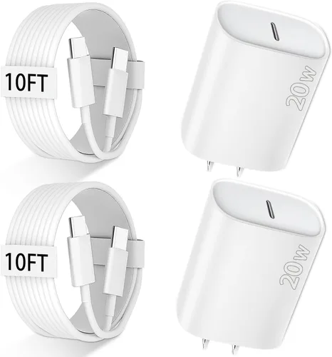 Cargador para iPhone 17, 16, 15 Pro Max, cable largo USB C de carga rápida de 10 pies para Apple iPhone Block, con cargadores PD iPhone 17 de 20 W,