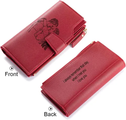 Miniatura 27 de Loveje - Billeteras personalizadas para mujer, de piel sintética, con grabadas fotográficas, triple pliegue, tarjeta de crédito, cartera larga