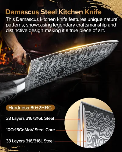 Miniatura 2 de XINZUO Cuchillo de cocina de 5 piezas, juego de cuchillos de chef profesional de acero de Damasco súper afilado con mango de madera de Pakkawood