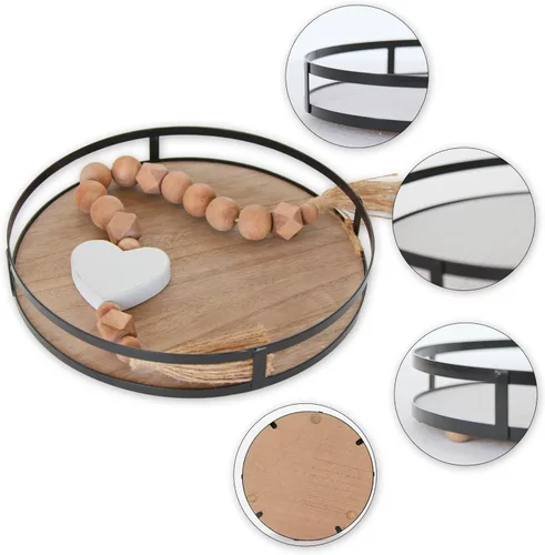 Miniatura 7 de Defined Deco Bandeja decorativa redonda de 12 pulgadas con asa de metal - Bandejas decorativas para decoración del hogar, decoración de sala de Negro